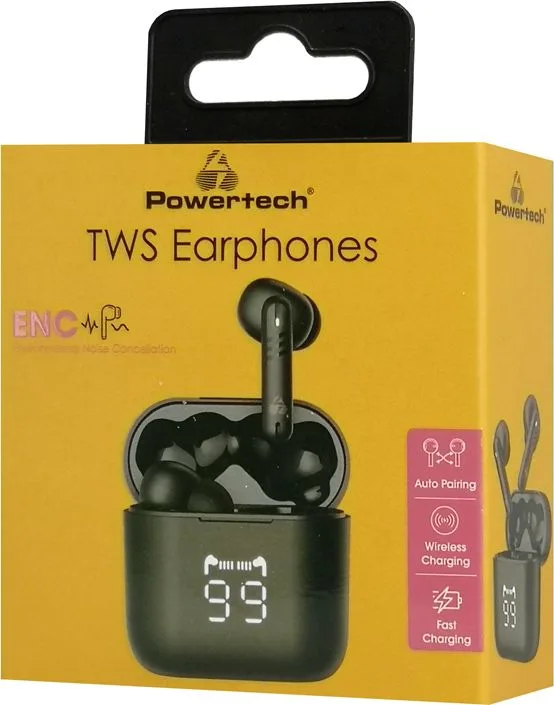 POWERTECH earphones με θήκη φόρτισης PT-1227, TWS, ENC, 30/480mAh, μαύρα — εικόνα 8