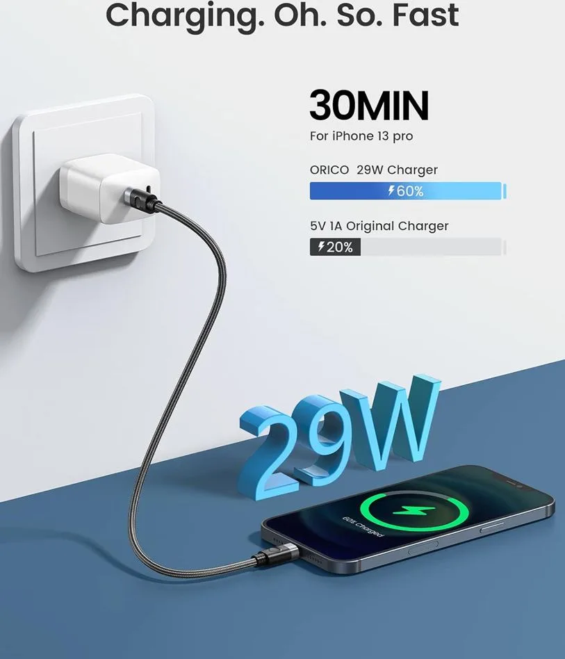 ORICO καλώδιο Lightning σε USB-C C2L, 29W, 480Mbps, 1m, μαύρο — εικόνα 2