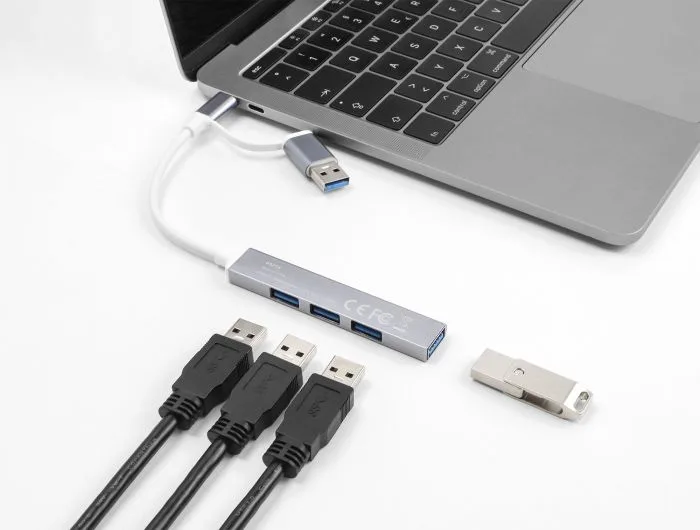 DELOCK USB hub 64214, 4x θυρών, 5Gbps, USB & USB-C σύνδεση, γκρι — εικόνα 2
