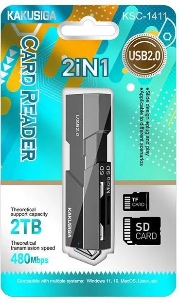 KAKUSIGA card reader KSC-1411 για SD & micro SD, 480Mbps, USB σύνδεση, μαύρο — εικόνα 4