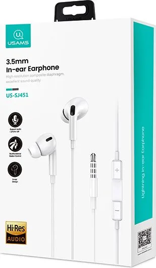 USAMS earphones με μικρόφωνο EP-41, 3.5mm σύνδεση, Φ10mm, 1.2m, λευκά — εικόνα 3