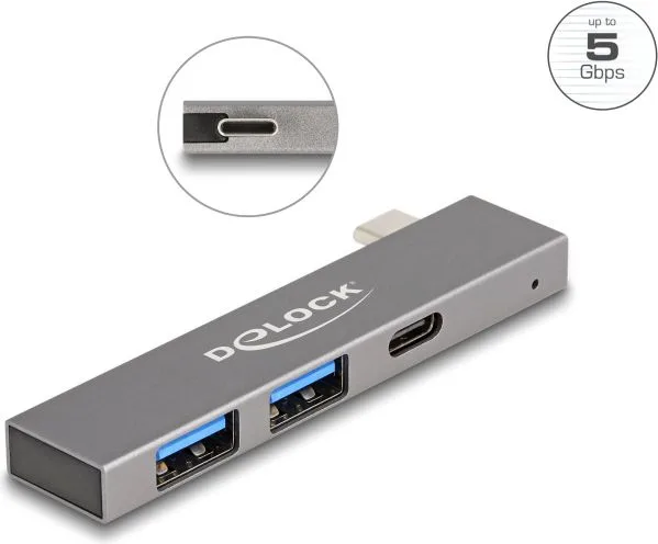 DELOCK USB hub 64275, 3x θυρών, 5Gbps, USB-C σύνδεση, γκρι — εικόνα 4