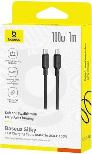BASEUS Silky Series, καλώδιο ΓΡΗΓΟΡΗΣ φόρτισης, Type-C ΣΕ Type-C, 100W, 1m, μαύρο — εικόνα 4