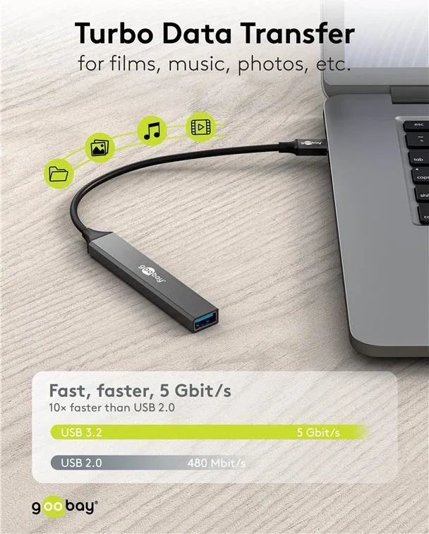 GOOBAY USB hub 74460, 5x θυρών, USB 3.2, 5Gbps, 100W, USB-C σύνδεση, γκρι — εικόνα 2