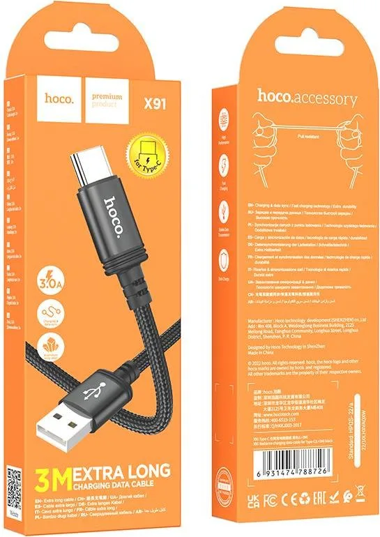 HOCO X91 καλώδιο φόρτισης Radiance Type-C, 3m, μαύρο — εικόνα 2