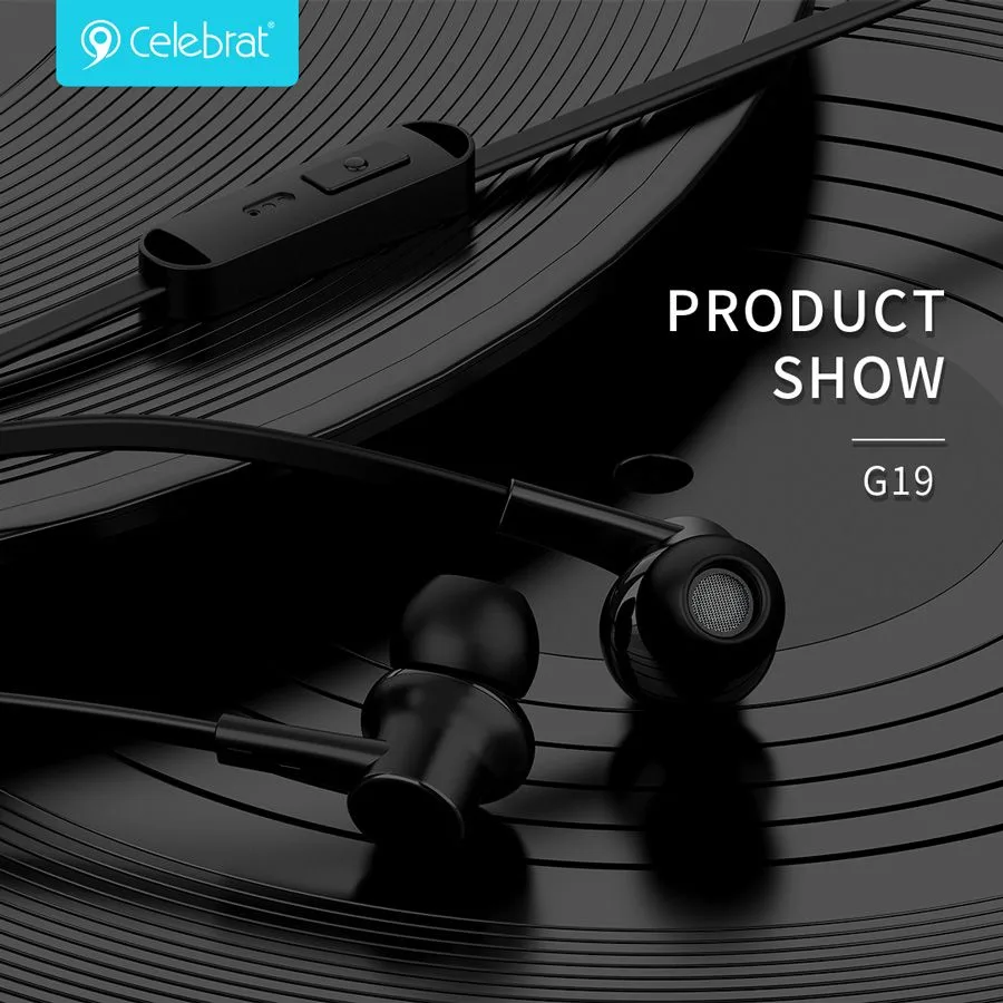 CELEBRAT earphones με μικρόφωνο G19, 3.5mm σύνδεση, Φ10mm, 1.2m, μαύρα — εικόνα 5