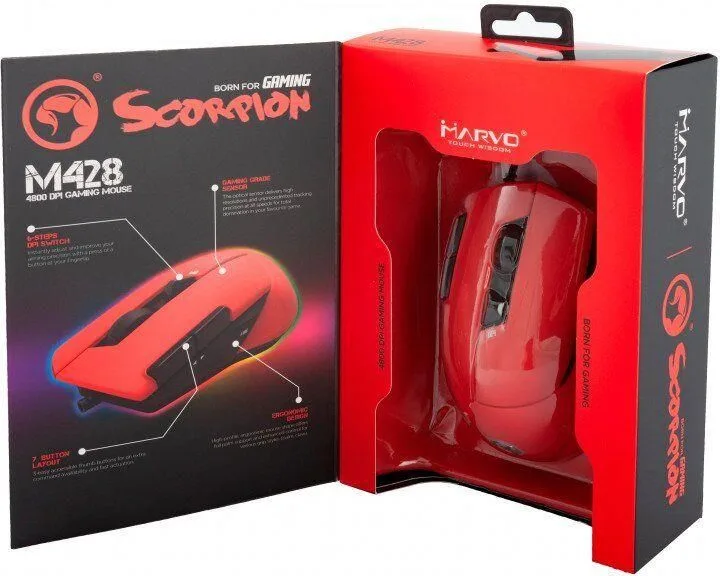 MARVO M428 ενσύρματο Gaming ποντίκι, 4800DPI 7 προγρ.. πλήκτρα, κόκκινο — εικόνα 3