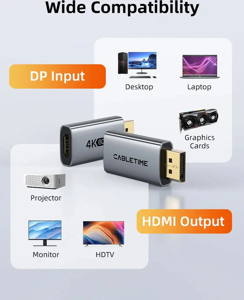 CABLETIME αντάπτορας DisplayPort σε HDMI CT-DMHF4K-AG3, 4K/30Hz, γκρι — εικόνα 6