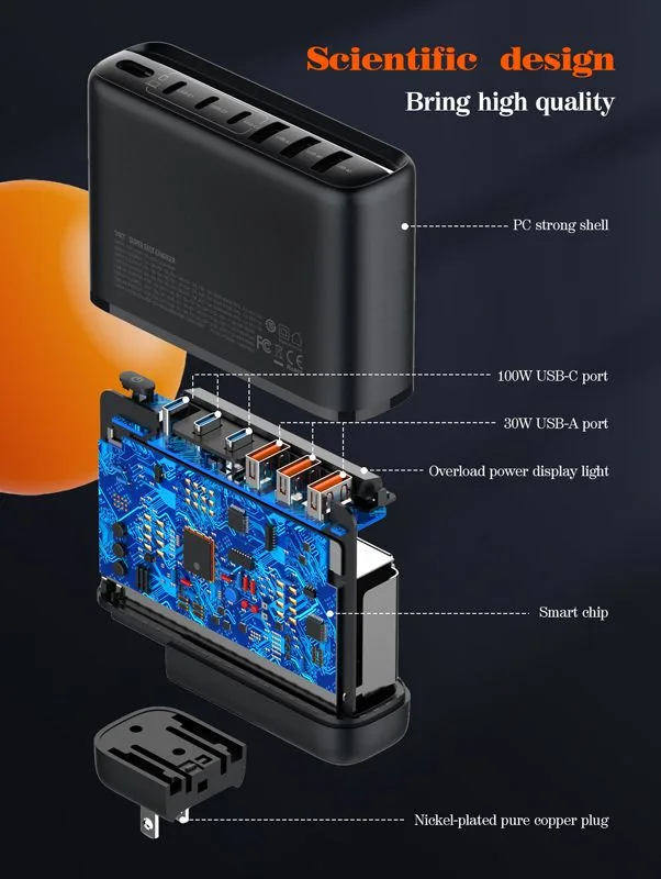 LDNIO σταθμός φόρτισης A6140C, 3x USB-C/3x USB, 140W, PD/QC, GaN, μαύρος — εικόνα 9