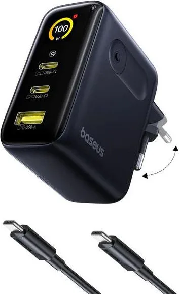 BASEUS Picogo AE21, σετ ΓΡΗΓΟΡΗΣ φόρτισης, 2 ΘΥΡΕΣ, με καλώδιο Type-C ΣΕ Type-C, 100W, μαύρο — εικόνα 2