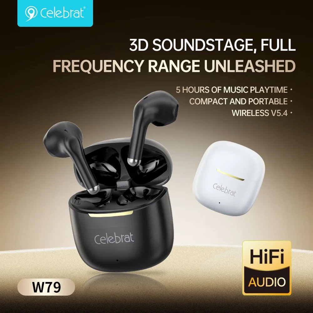 CELEBRAT earphones με θήκη φόρτισης W79, True Wireless, 13mm, 30/300mAh, λευκά — εικόνα 5