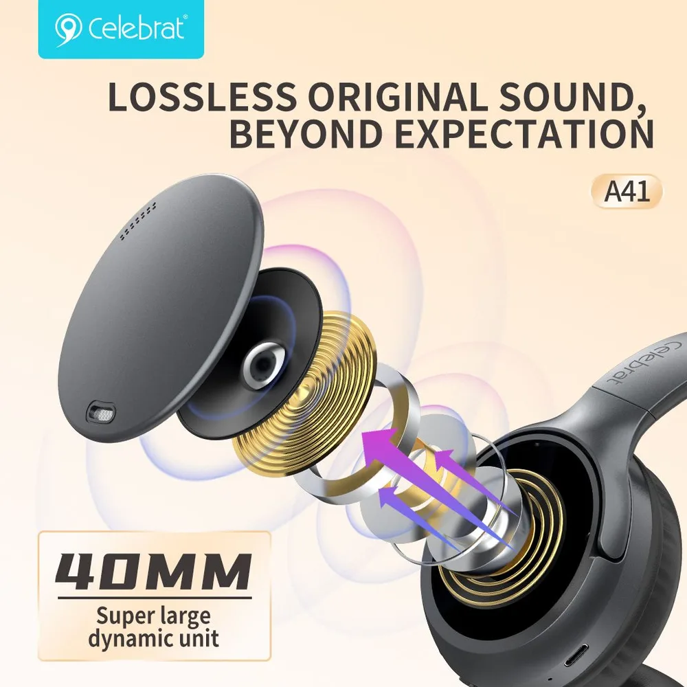 CELEBRAT headphones A41, ασύρματα & ενσύρματα, 40mm, 400mAh, ANC, μαύρα — εικόνα 3