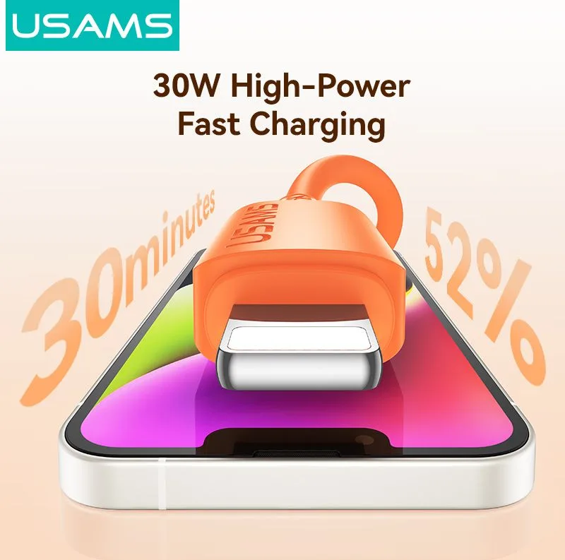 USAMS καλώδιο Lightning σε USB-C SJ788, σιλικόνης, 30W, 480Mbps, 1m, μαύρο — εικόνα 3