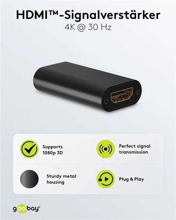 GOOBAY HDMI repeater 58491, 4K/30Hz έως 30m, 1080p 3D έως 40m, μαύρο — εικόνα 3