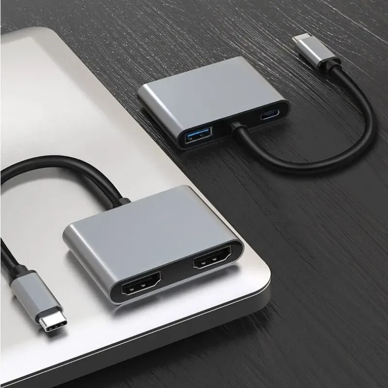 POWERTECH docking station PTH-113, 4 θυρών, USB-C, 4K, 100W, γκρι — εικόνα 3