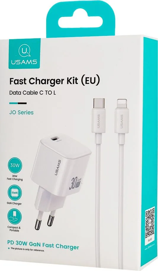 USAMS φορτιστής τοίχου CC262 με καλώδιο Lightning, 30W, GaN, λευκός — εικόνα 2