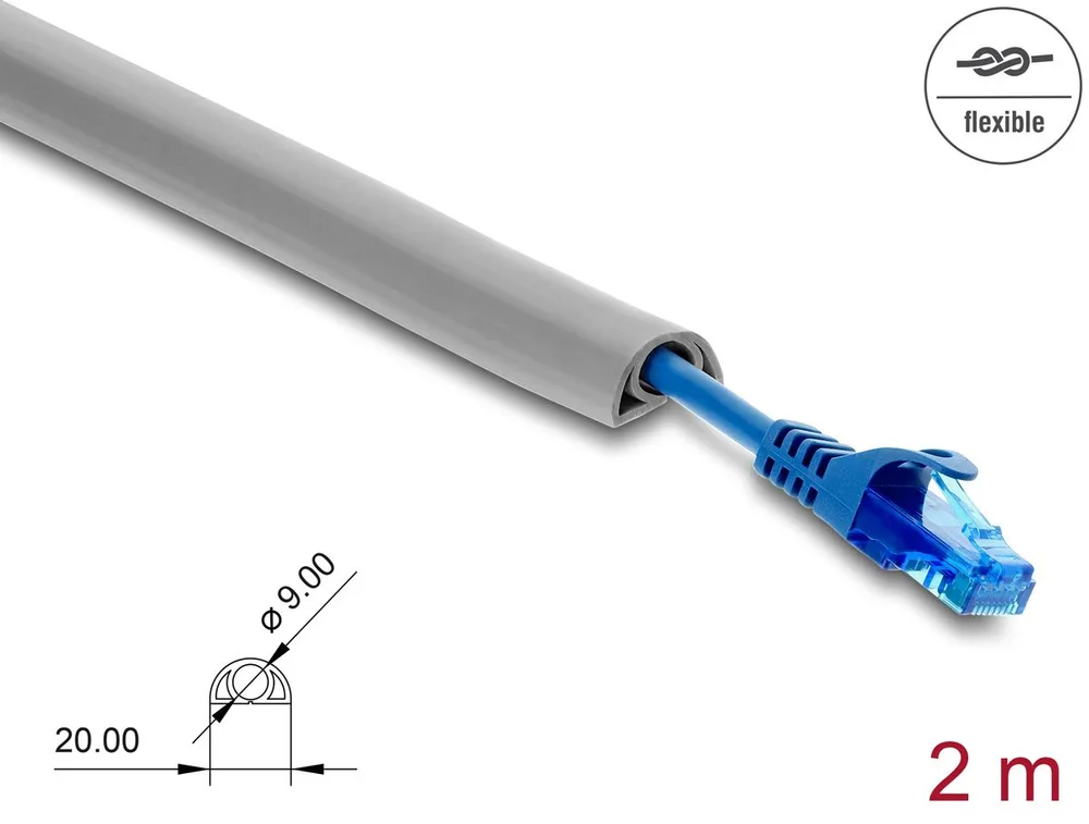 DELOCK κανάλι καλωδίων 20765 με αυτοκόλλητο, εύκαμπτο PVC, 20x10mm, 2m, γκρι — εικόνα 2