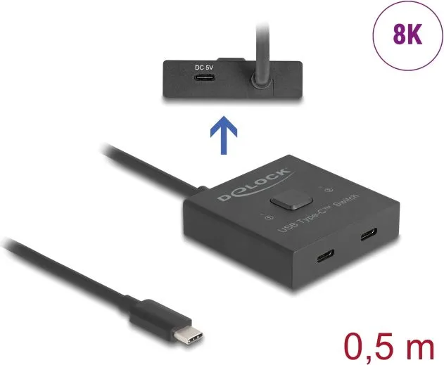 DELOCK USB-C switch 18911, 2 σε 1 bidirectional, 10Gbps, 8K, 100W, μαύρο — εικόνα 3