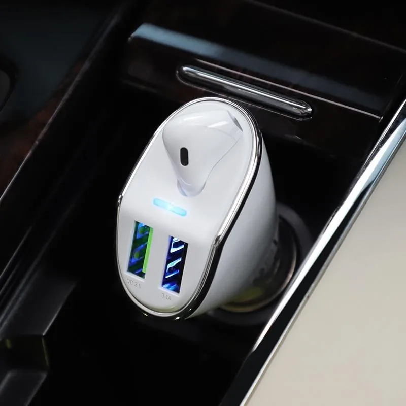 HOCO E47 φορτιστής ΑΥΤΟΚΙΝΗΤΟΥ QC3.0 και ακουστικό Handsfree 2 ΣΕ 1 λευκό — εικόνα 4