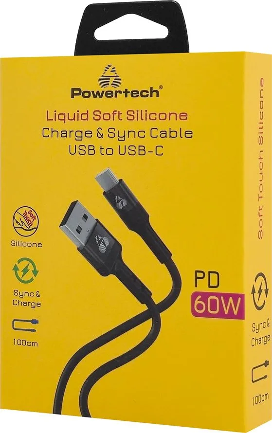 POWERTECH καλώδιο USB-C σε USB PTR-0161, σιλικόνης, 60W, 480Mbps, 1m, μαύρο — εικόνα 2