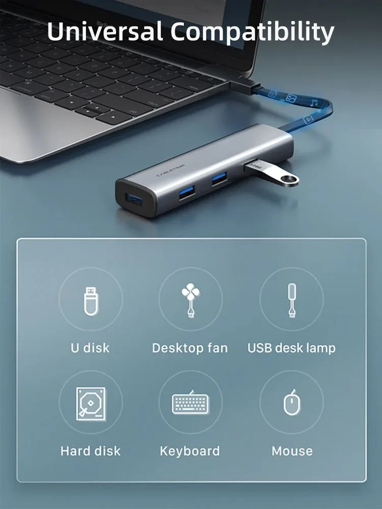 CABLETIME USB hub CT-HUBP4, 4x θυρών, 5Gbps, USB-C σύνδεση, γκρι — εικόνα 5