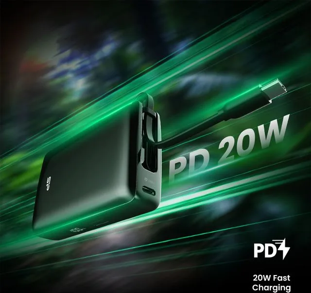 SILICON POWER power bank CP10 με καλώδιο USB-C, 2x θύρες εξόδου, 10000mAh, 20W, μαύρο — εικόνα 3