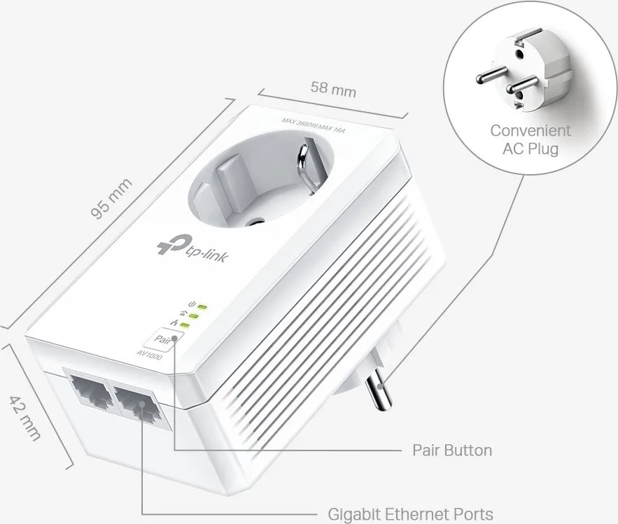 TP-LINK powerline kit TL-PA7027P KIT, passthrough, AV1000 1000Mbps, V1.0 — εικόνα 3