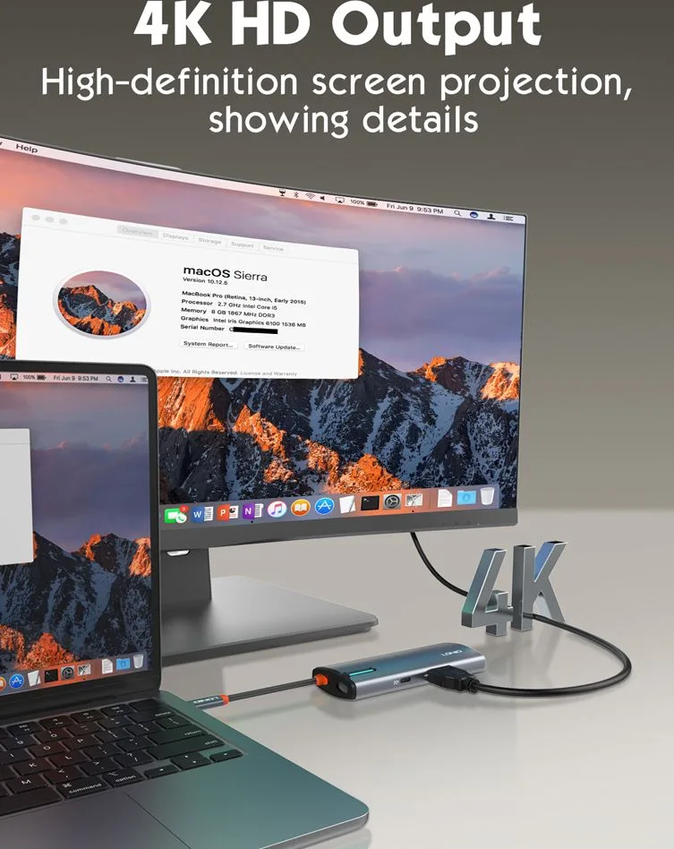 LDNIO docking station DS-15H, 5 θυρών, USB-C σύνδεση, 4K, 100W PD, γκρι — εικόνα 9