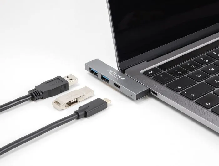 DELOCK USB hub 64275, 3x θυρών, 5Gbps, USB-C σύνδεση, γκρι — εικόνα 2