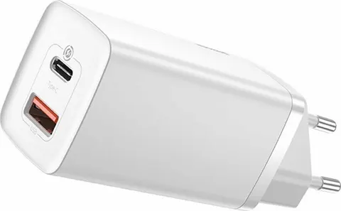 BASEUS GAN 2 Lite φορτιστής ΓΡΗΓΟΡΗΣ φόρτισης, 2 ΘΥΡΕΣ, 65W, ΛΕΥΚΟΣ