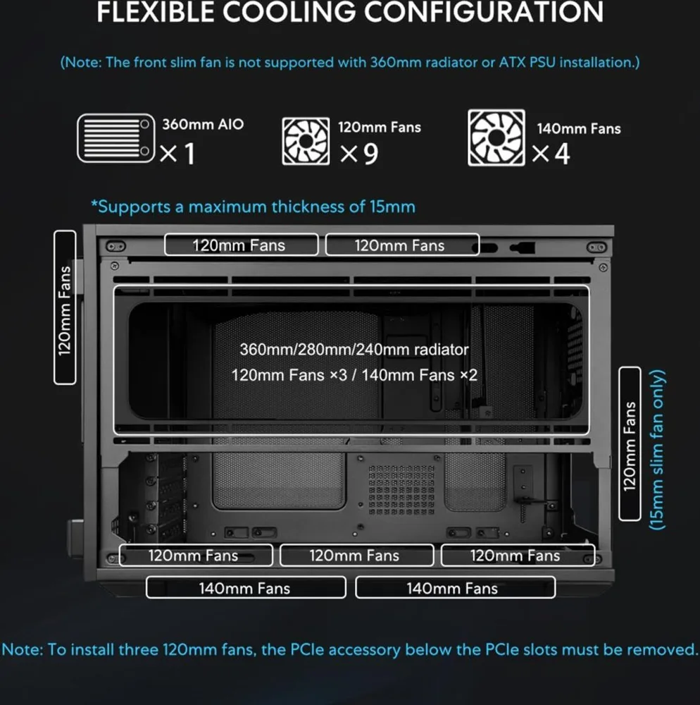 LIAN LI Dan-B4 Wood Black - mATX Mesh - PC Gaming Case - 2x 120 Fans Included - GPU Support 358.9mm — εικόνα 5