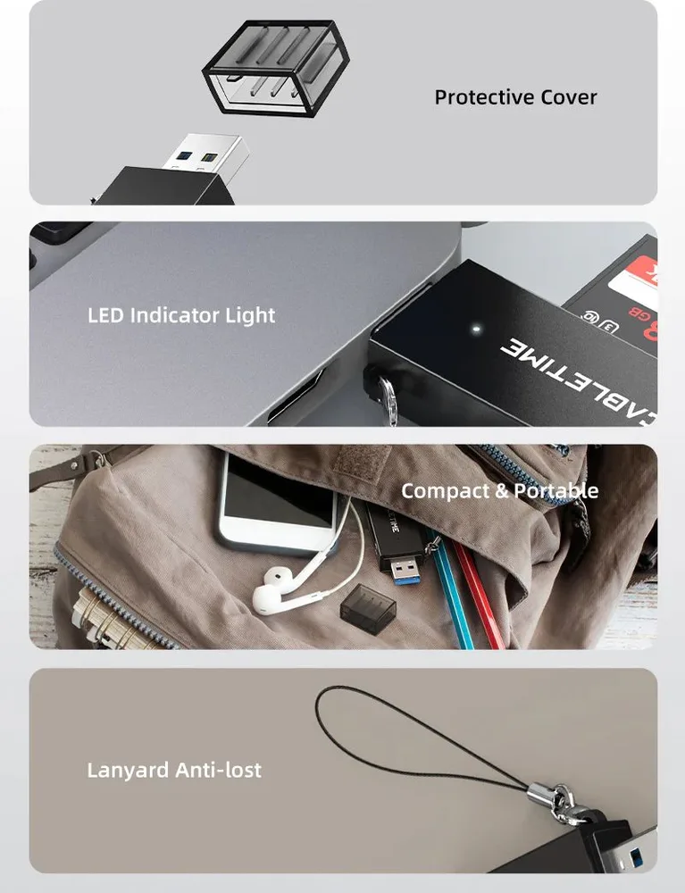 CABLETIME card reader CT-ASD3-PB για SD & micro SD, USB, 5Gbps, μαύρο — εικόνα 5
