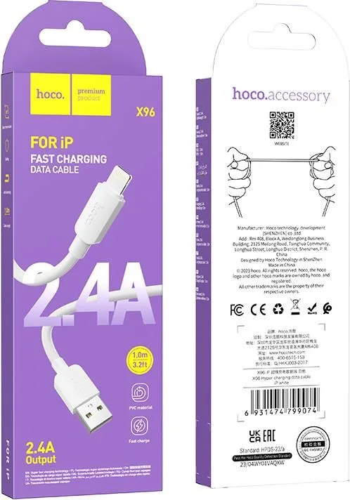 HOCO X96 καλώδιο φόρτισης Hyper Lightning, λευκό — εικόνα 2