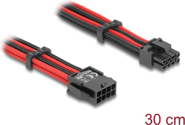 DELOCK καλώδιο 8 pin σε 6+2 pin PCIe 80975 με υφασμάτινη επένδυση, 30cm — εικόνα 2