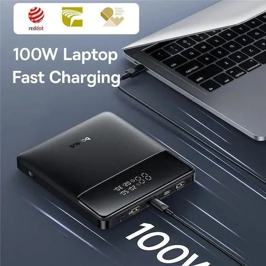 BASEUS H1, Powerbank ΓΡΗΓΟΡΗΣ φόρτισης, 20000MAh, 100W, με ΨΗΦΙΑΚΗ οθόνη, μαύρο — εικόνα 2