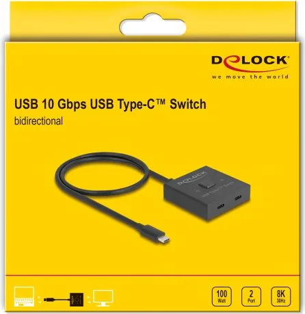DELOCK USB-C switch 18911, 2 σε 1 bidirectional, 10Gbps, 8K, 100W, μαύρο — εικόνα 5