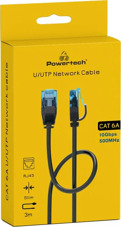 POWERTECH καλώδιο δικτύου PTR-0144 Cat 6a U/UTP, copper, slim, 3m, μαύρο — εικόνα 2