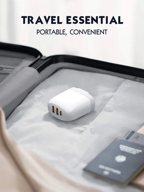 LDNIO φορτιστής τοίχου A3511Q με καλώδιο, USB-C/2x USB, 65W, GaN, λευκός — εικόνα 7