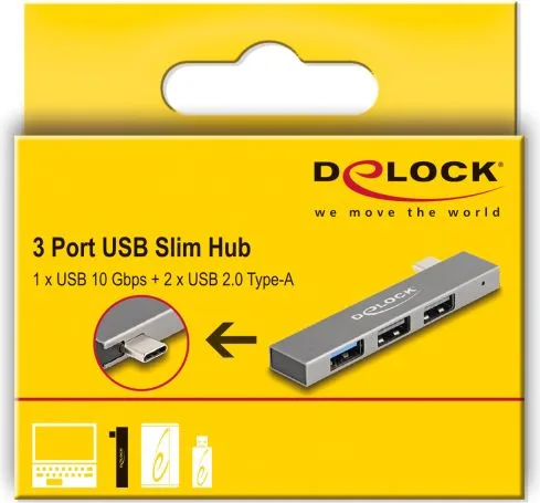 DELOCK USB hub 64274, 3x θυρών, 10Gbps, USB-C σύνδεση, γκρι — εικόνα 5