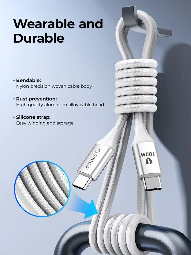 ORICO καλώδιο USB-C CDX-100CC, 100W, 480Mbps, 1m, λευκό — εικόνα 3
