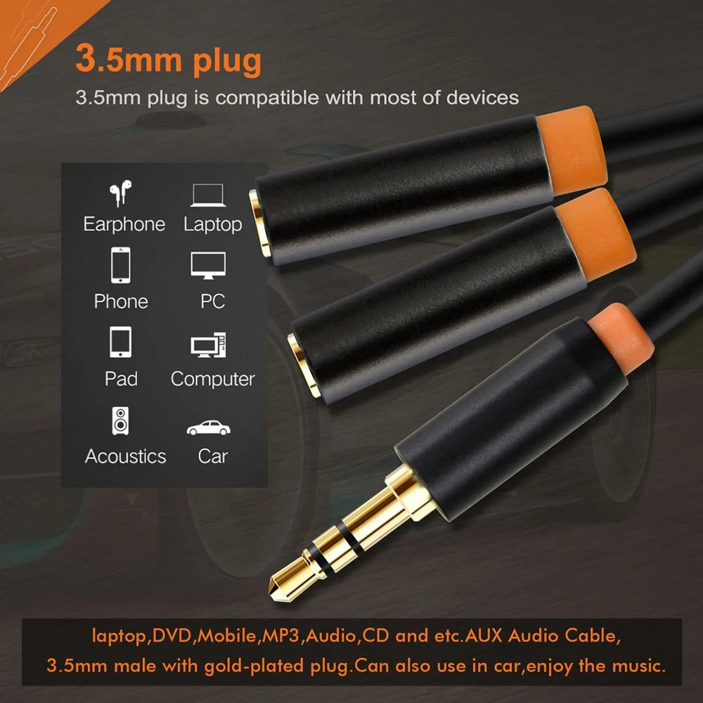 CABLETIME καλώδιο ήχου 3.5mm σε 2x 3.5mm CT-AV309-P12G, 20cm, μαύρο — εικόνα 4
