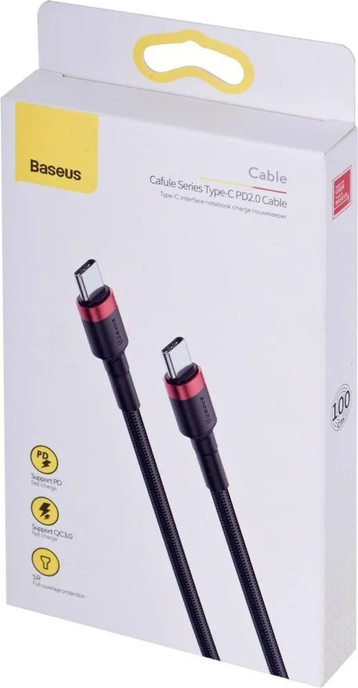 BASEUS Cafule καλώδιο φόρτισης, PD 2.0 Type-C, 3A, 60W, 1M, κόκκινο, μαύρο — εικόνα 3