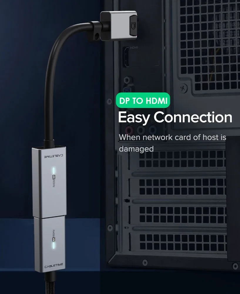 CABLETIME αντάπτορας DisplayPort σε HDMI CT-AV589-P02G4K60, 4K/60Hz, γκρι — εικόνα 2