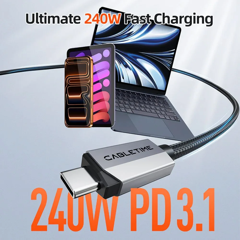 CABLETIME καλώδιο USB-C CT-USB4V2, USB4, 240W, 80Gbps, 8K/60Hz, 1m, μαύρο — εικόνα 2