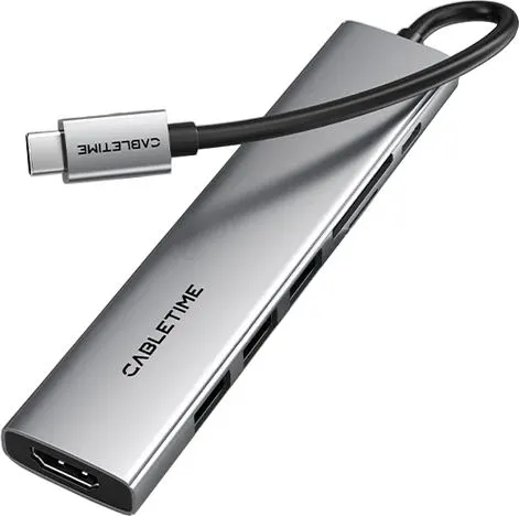 CABLETIME docking station CT-HBP2-AG7, 7 θυρών, USB-C, 4K, 100W, γκρι
