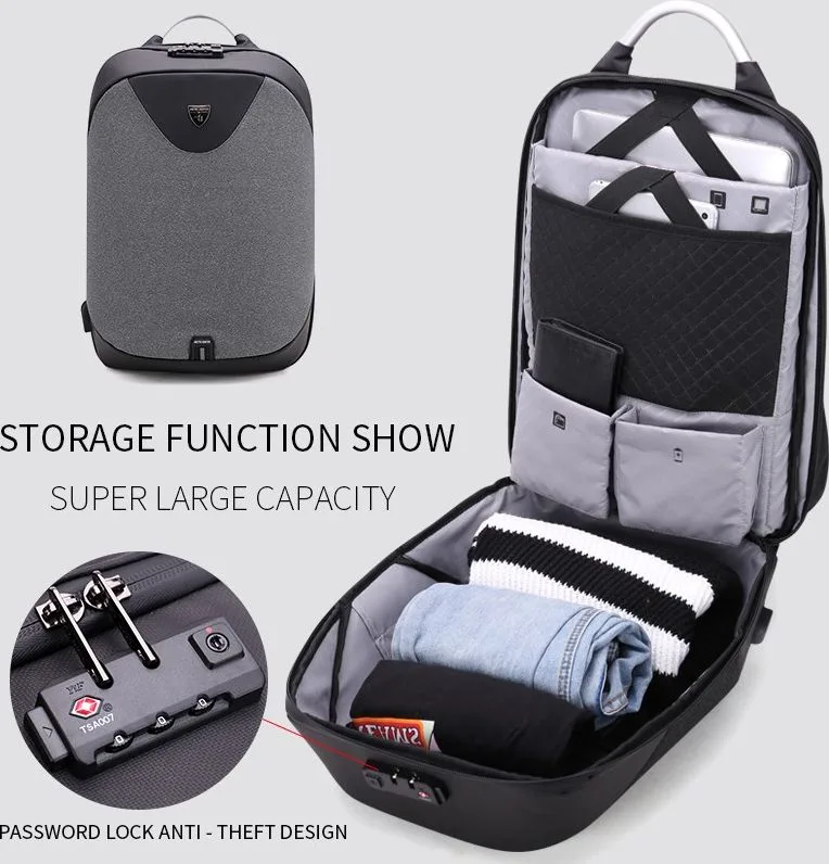 ARCTIC HUNTER τσάντα πλάτης B00208 με θήκη laptop 15.6", λουκέτο TSA, 24L, γκρι — εικόνα 2