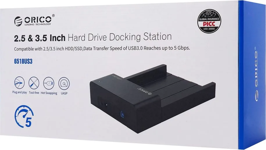 ORICO docking station για 2.5" ή 3.5" SATA HDD/SSD 6518US3-V2, 5Gbps, μαύρο — εικόνα 6
