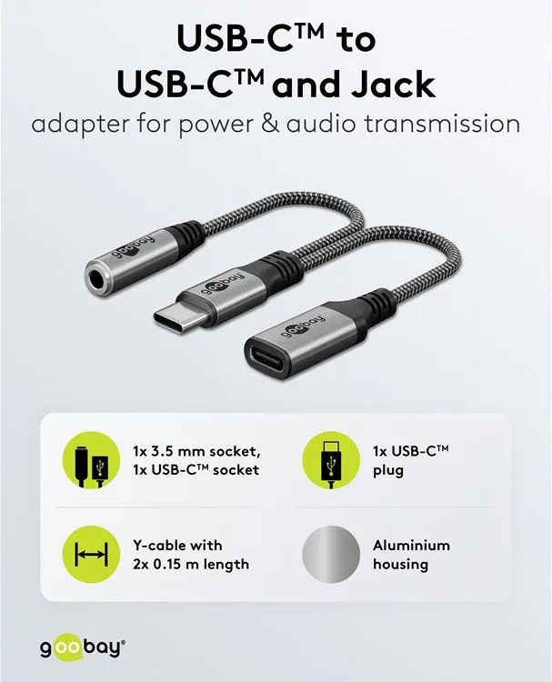 GOOBAY αντάπτορας USB-C σε 3.5mm & USB-C 74524, 60W, 480Mbps, γκρι — εικόνα 4
