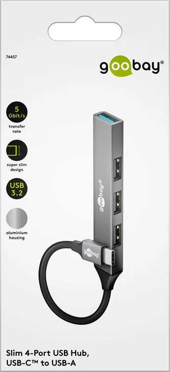GOOBAY USB hub 74457, 4x θυρών, USB 3.2, 5Gbps, USB-C σύνδεση, γκρι — εικόνα 8