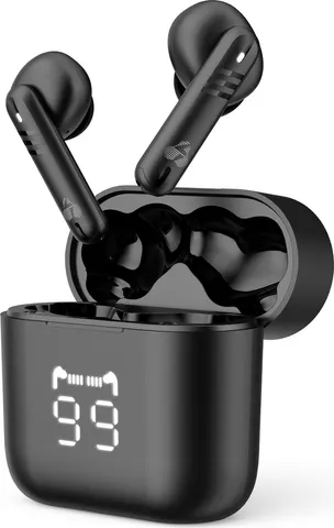 POWERTECH earphones με θήκη φόρτισης PT-1227, TWS, ENC, 30/480mAh, μαύρα